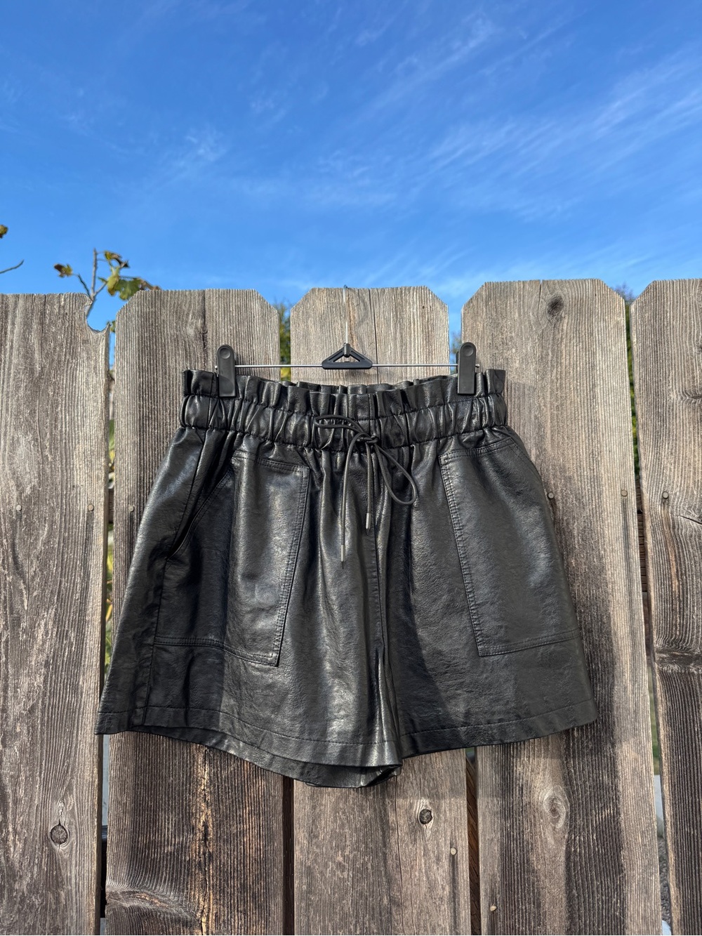 Mini Pleater Black Faux Leather Drawstring Women’s Shorts Concert Festival